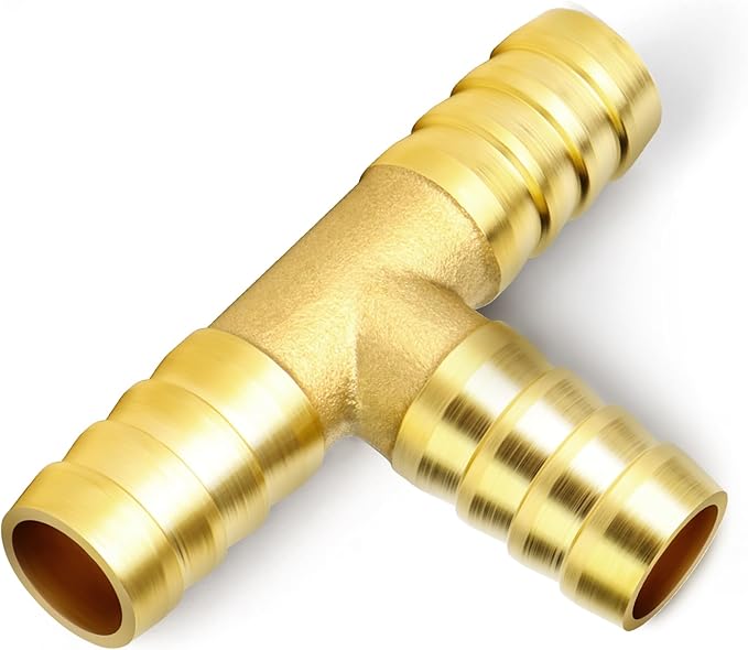 GASHER 10 Pieces Brass Hose Barb Tee, 3-Way Tee Hose Fitting (1/2" x 1/2" x 1/2" Hose Barb)