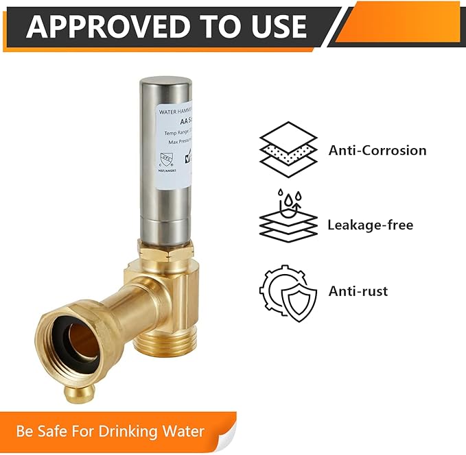4-Pack HeSun Angle Water Hammer Arrestor for Washing Machine, 3/4" GHT Male x 3/4" GHT Female Connection, Stainless Steel Hammer Arrestor, Reduce Laundry Washer Knock Noise(HAMMER018-4)