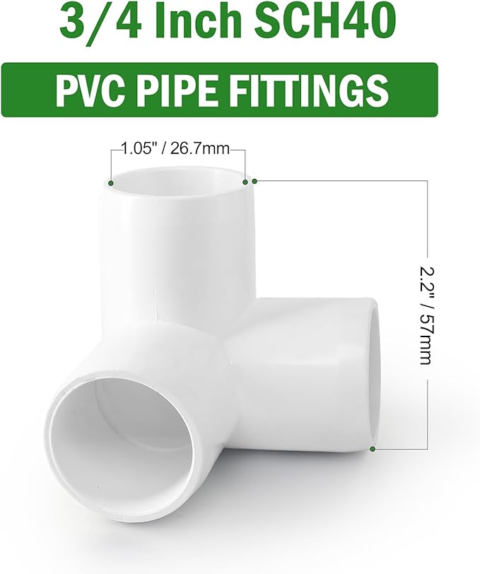 3 Way PVC Pipe Fittings 3/4 Inch, Zernmiarder White PVC Elbow Corner Side Outlet Tee Fitting, SCH40 Furniture Grade Pipe Connectors - Fits 3/4" Polyvinyl Chloride Pipes, 4 Pieces
