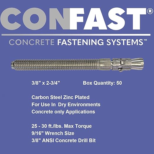 CONFAST 3/8" x 2-3/4" Wedge Anchor Zinc Plated (Box of 50)
