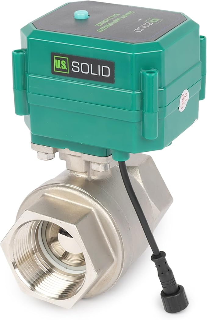 U.S. Solid 1-1/2" Smart Motorized Ball Valve - Stainless Steel Remote App Mobile-control Electrical Ball Valve with Manual Switch, Plug Connection