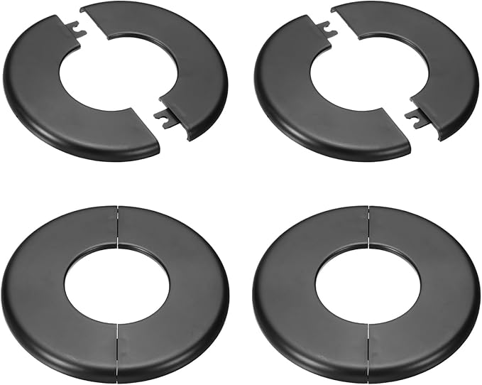 PATIKIL Wall Split Flange 115mm / 4.5" OD, 4 Pcs Round Escutcheon Plate Cover PPR Plumbing Cover Plates with Self-Adhesive Tape for 51mm / 2" Dia Water Pipe Faucet, Black