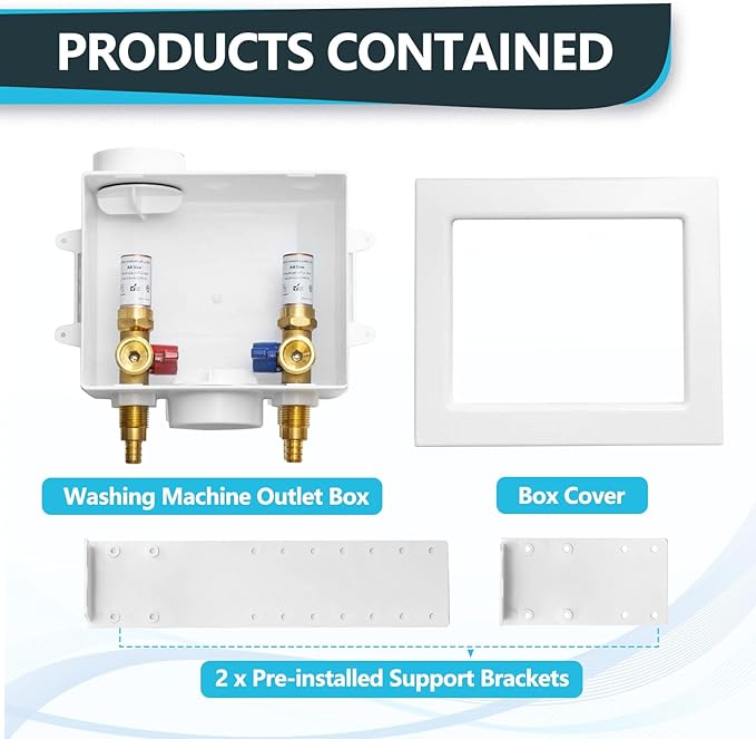 Washing Machine Outlet Box, Center Drain/Side Drain, 1/2 Inch Pex Crimp Inlet x 3/4 Inch MHT Outlet Connection, Laundry Washer Valve Outlet Box, with Copper Water Hammer Arrestor(WM012)