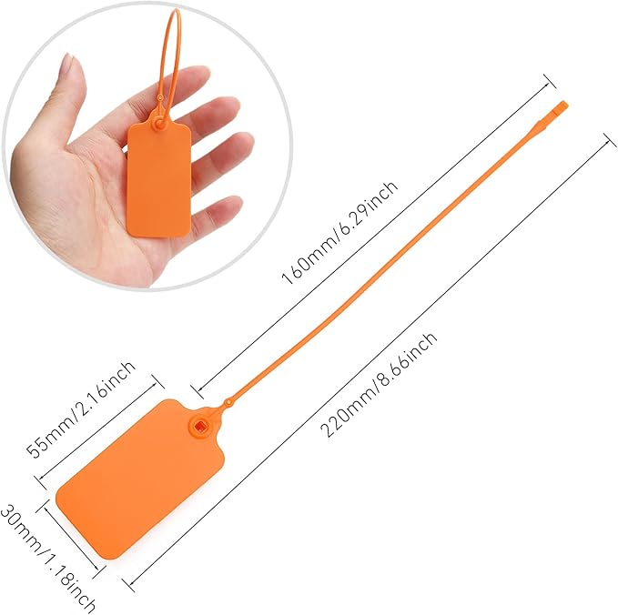 100 Orange Blank Plastic Tags for Labeling Waterproof Hanging Labels Writable Tags Seal Plastic Marking Label for Clothes Bags Keys Inventory with One Marker Pen