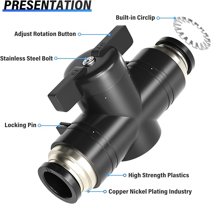 TAILONZ PNEUMATIC BVU-5/16 OD Ball Valve Air Flow Control Valve Push to Connect Fitting (Pack of 1）