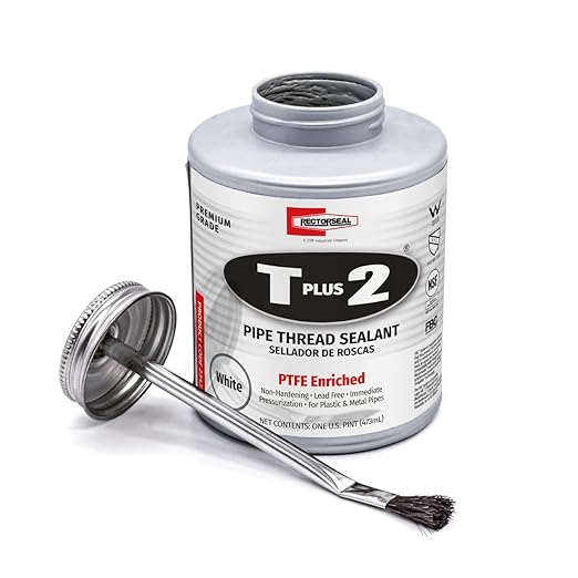 RectorSeal T Plus 2 23431 Pipe Thread Sealant, Non-Hardening, Synthetic Fibers, Contains No Other Metals, PTFE Enriched, Plumbing, 16 oz.