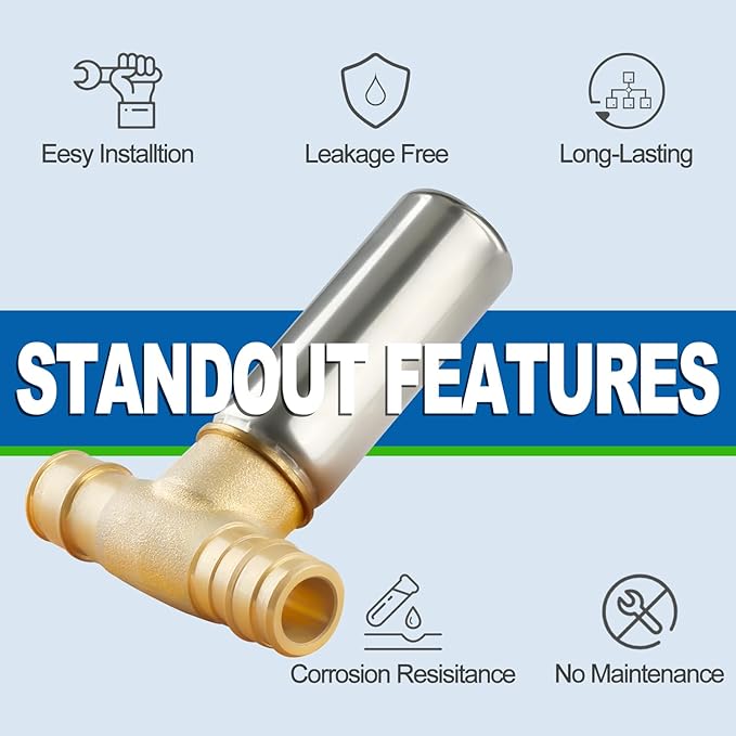 Stainless Steel Water Hammer Arrestor, 1/2 Inch Pex-A Expansion Tee Hammer Arrestor For Potable Water Plumbing Application, F1960 Tee Connection