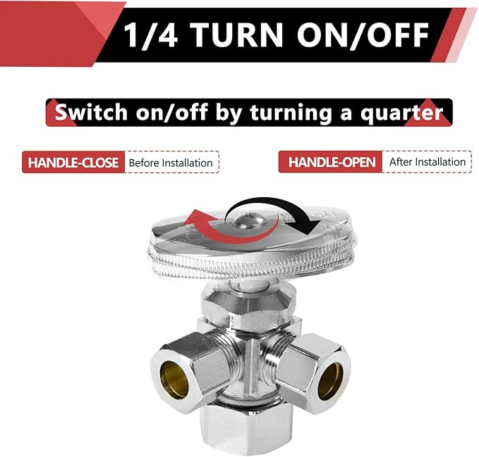 EFIELD Dual Compression Outlet Multi-Turn Angle Stop Valve,1/2" NOM (5/8" OD) x (3/8 inch x 3/8 inch) Chrome,(VALVE060)