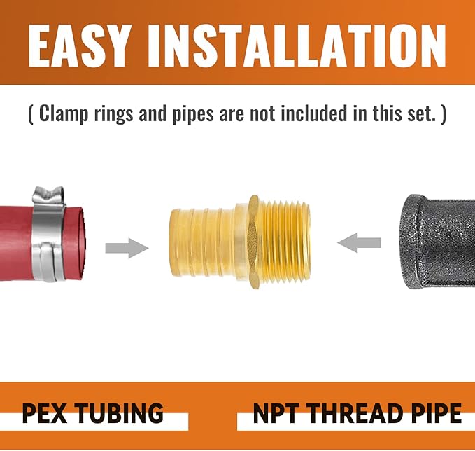 SUNGATOR 6-Pack PEX 1" x 3/4" NPT Male Threaded Adapter Crimp Fitting, No Lead Brass