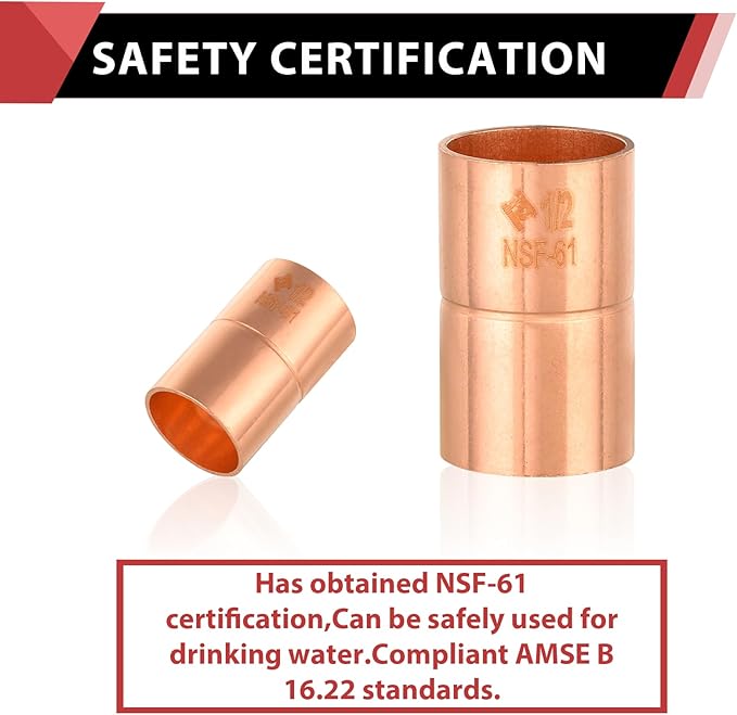 EFIELD 1-1/2-Inch C X C Copper Coupling With Rolled Stop, LF Copper Plumbing Fittings with Sweat Solder Connection,(COPPER088)