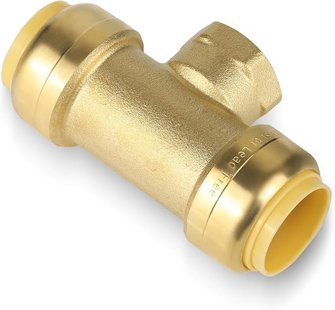 (50 Pack) EFIELD Female Tee 3/4"x3/4"x1/2" Push Fit Female Plumbing Tee,Brass Fitting No Lead For Copper Pex CPVC,(PF228-50PCS)