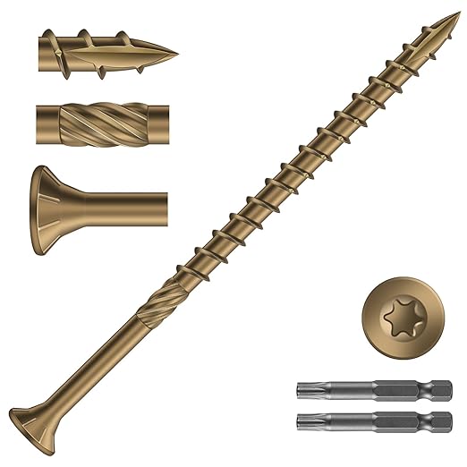 #10 x 3-1/2" Deck Screws (230Pcs) 4lb. Carbon Steel, Yellow, Flat Head, Rust Resistant epoxy Coated, with T25 Star Bit