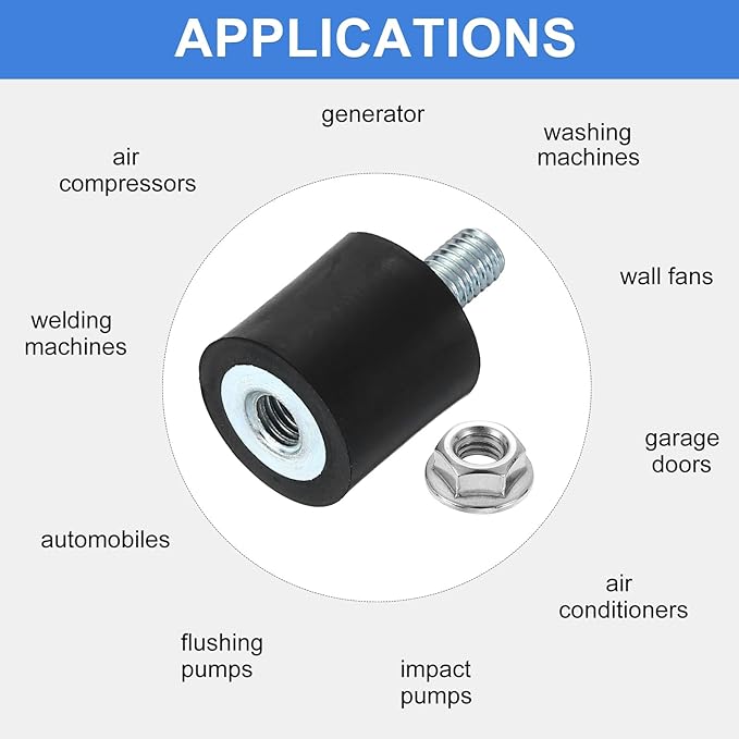 uxcell M5 Rubber Mounts, 2Pcs 15x15mm(DxH) Rubber Cylindrical Anti Vibration Isolator Shock Absorber with Lock Nut for Car Bobbin Generator Air Compressors