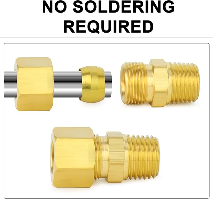 ChillWaves Brass Compression Tube Fitting, 1/4" OD x 1/8" NPT Male Compression Union Connector(10-PACK)