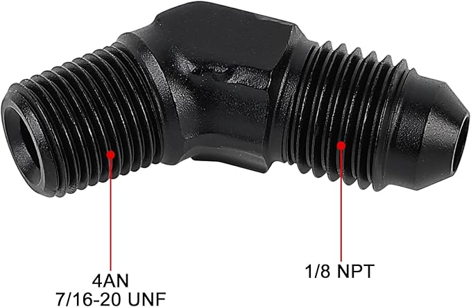 EVIL ENERGY 4AN Male Flare to 1/8" NPT Pipe 45 Degree Fitting Adapter Aluminum Black