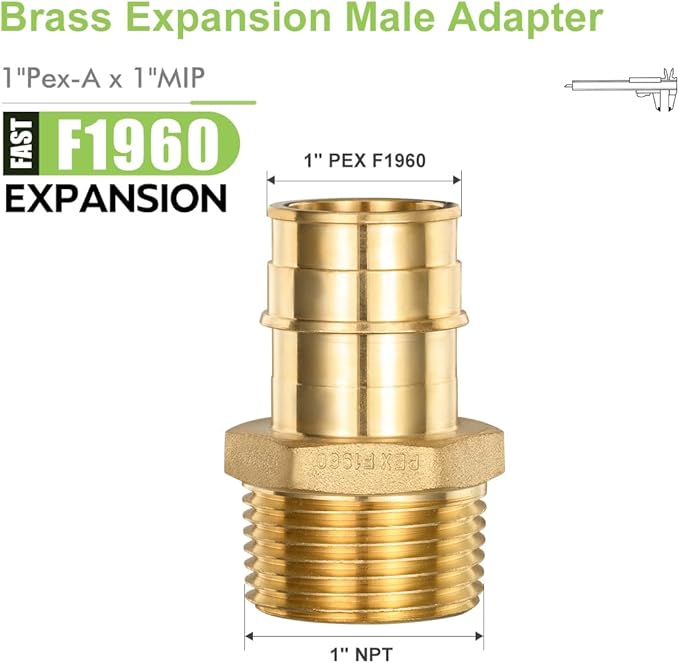2 Pack Brass Expansion Male Adapter, 1 Inch Male NPT to 1 Inch PEX-A Brass Expansion PEX-A Fittingse,NSF/ANSI 61 NSF 372 Certificate, ASTM F1960 Certified
