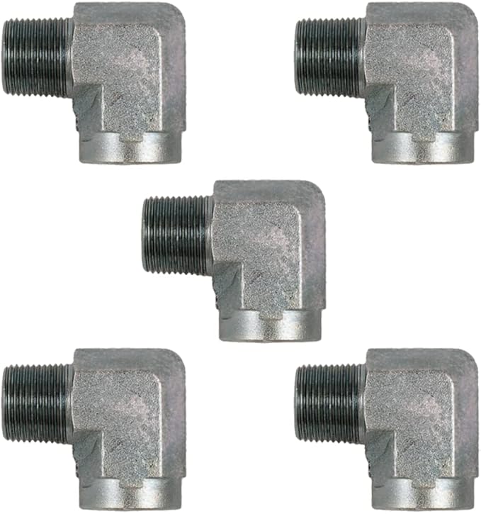 1/4" NPTF Male x 1/4" NPTF Female 90 Degree Pipe Elbow/Corner Hydraulic Adapter Fitting (5-PACK) | 5502-04-04