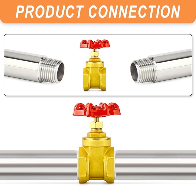 GASHER 1PCS 1/2 Inch Brass industrial Gate Valve, Heavy-duty Rotary Sluice Valve with Female x Female Threads, with Wheel Handle, For Water, Oil, Gas