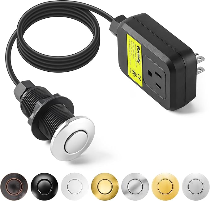 Garbage Disposal Air Switch Kit Sink Top Waste Disposal Long Stainless Steel Polished On/Off Air Button Food and Waste Disposals Part by Etoolcity, UL Listed