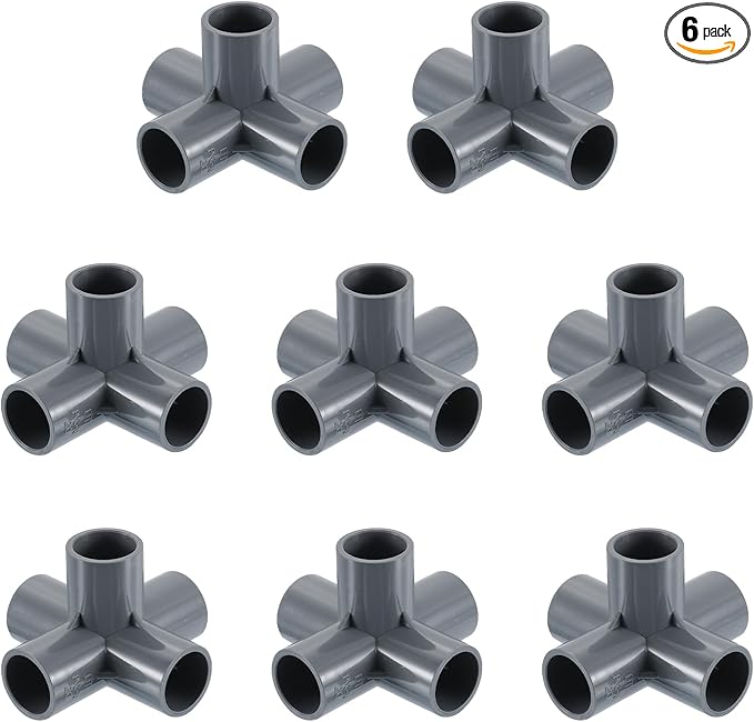 uxcell 1/2" PVC Fittings, 6 Pcs 5 Way Elbow Connector Elbow PVC Furniture Fittings Corner Fitting for Water Supplies PVC Furniture DIY Shelf Greenhouse Tent Connection, Grey