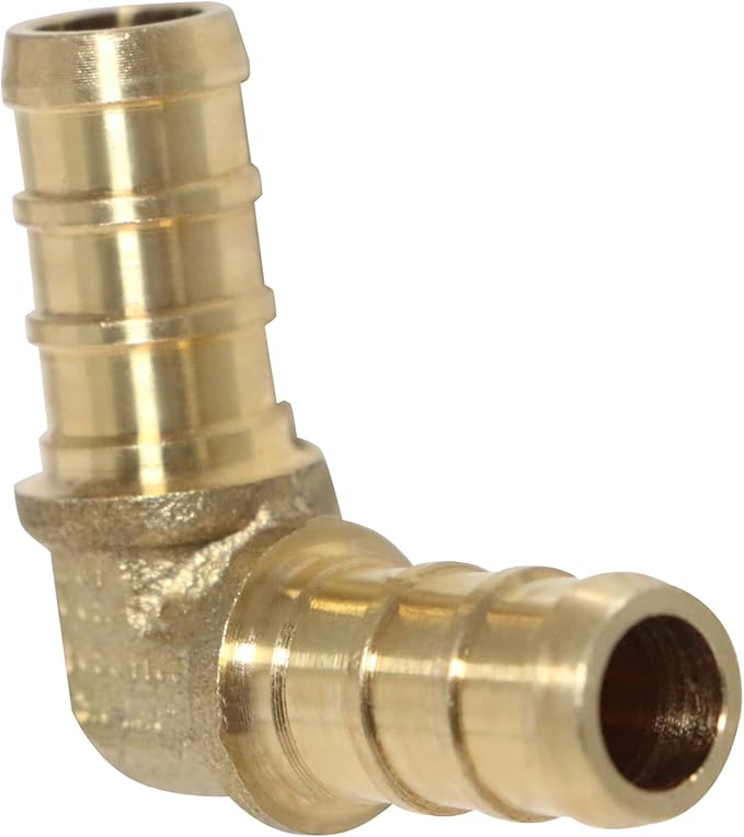 XFITTING Pex 3/8 Inch x 3/8 Inch Pex Elbow Brass Crimp Fitting, 25-5-8=5X, 5 Pieces