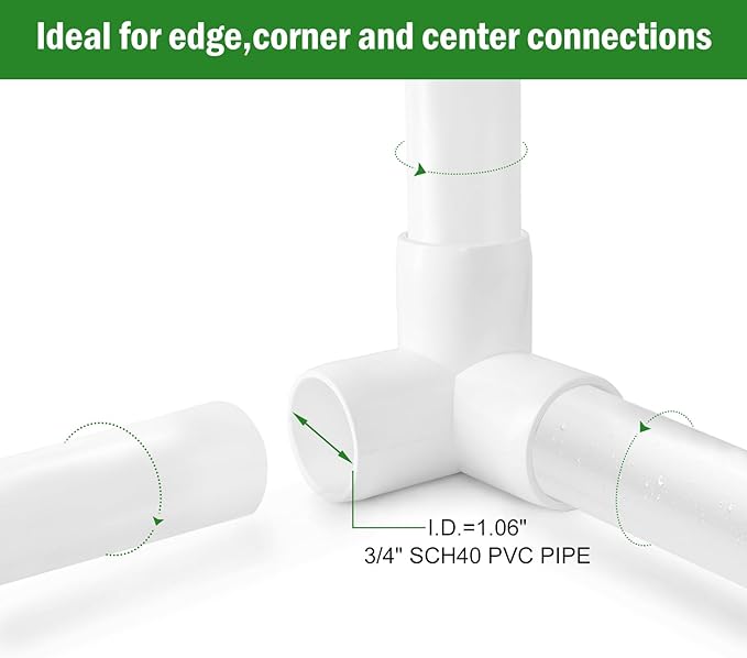 3 Way PVC Pipe Fittings 3/4 Inch, Zernmiarder White PVC Elbow Corner Side Outlet Tee Fitting, SCH40 Furniture Grade Pipe Connectors - Fits 3/4" Polyvinyl Chloride Pipes, 4 Pieces