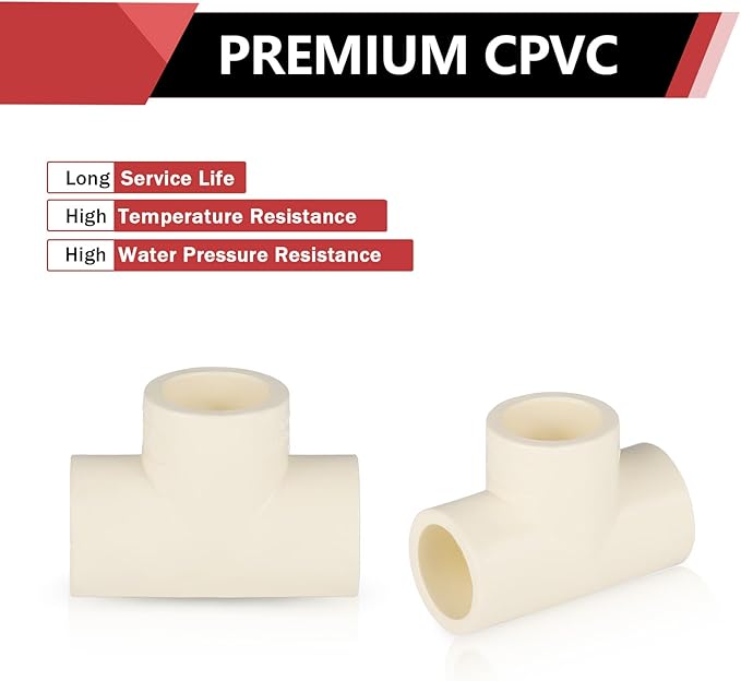 10-PACK EFIELD CPVC Tee Fittings,1/2" CPVC-CTS Slip Tee for Hot and Cold Water Pressure Distribution Systems,(CPVC020-10)
