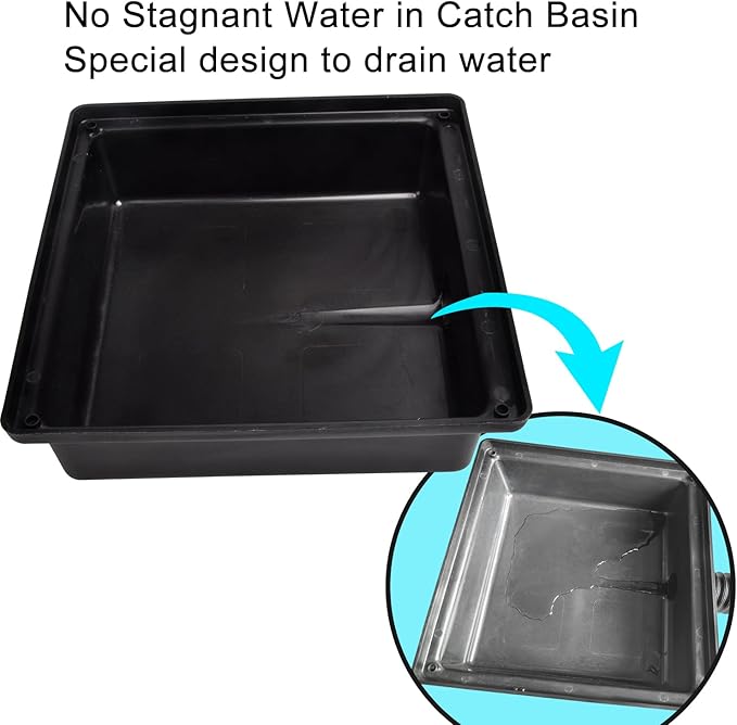 Catch Basin Gutter Downspout Extensions, 12"×12" Low Profile Catch Basin Downspout Extender with 2" ID Flexible Pipe, No Deep Dig Needed, Rainwater Diverter, Pipe Stretched Length 8.2ft