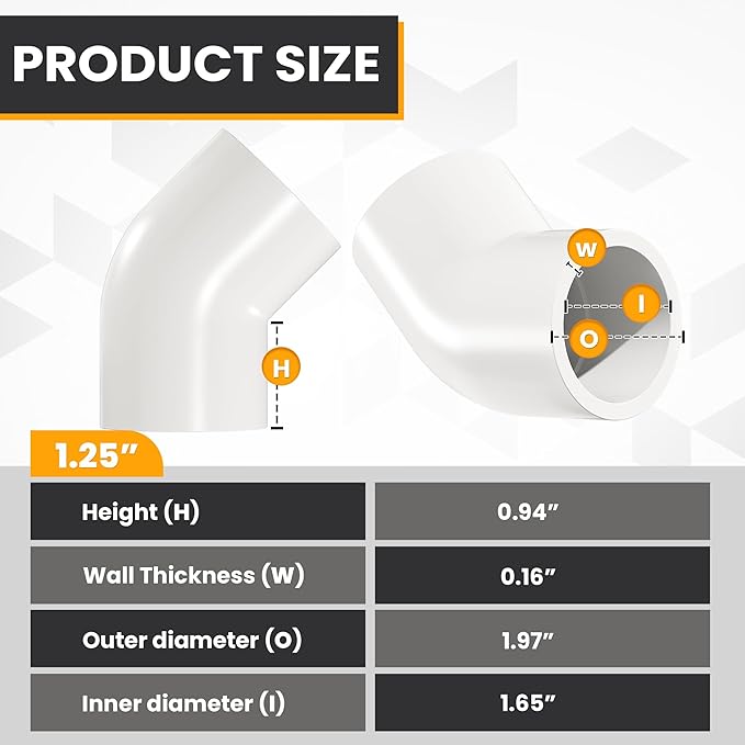 1-1/4" 4 Pcs 45° Elbow Pipe Fittings (Socket x Socket), Heavy Duty 2 Way Right Angle Pipe Fitting for DIY Creations, Schedule 40 PVC Coupling Adapter