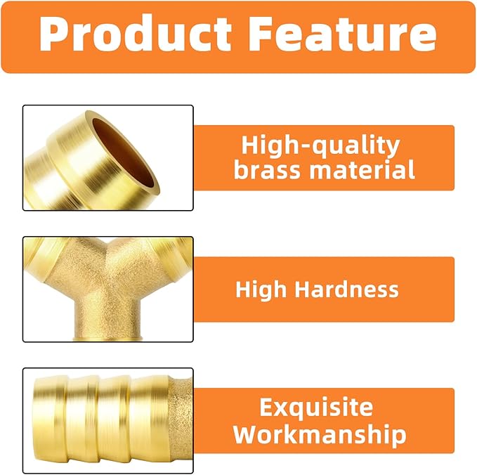 GASHER 20Pcs 1/2 Inch Brass Hose Barb, 3-Way Y-Shaped Hose Fitting Intersection/Lquid/Fuel/Air