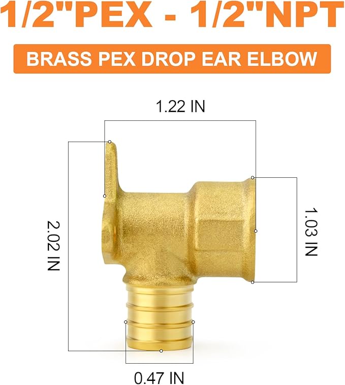 GASHER 2Pcs No Lead Brass Pex Drop Ear Elbow, PEX 1/2" x 1/2" NPT Female Threaded Adapter Crimp Fitting for Hot or Cold Water Systems