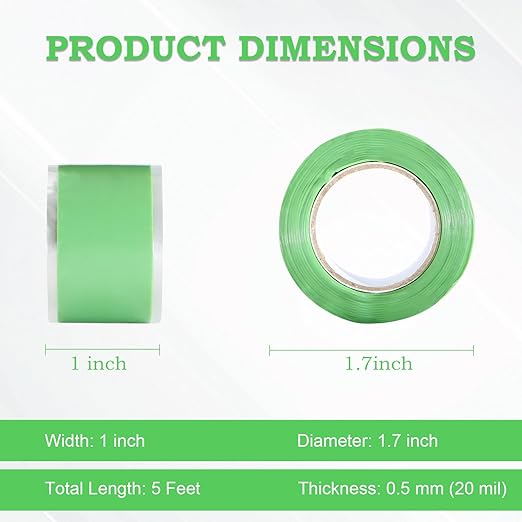 Self Fusing Silicone Tape 1 in x 5' Green Waterproof Rubber Leak Proof Sealing Rubber Self-amalgamating Tape for Emergency Hot and Cold Water Pipe Repairs and Tool Fixation