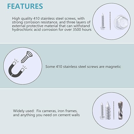 1/4 x 3-1/4" 410 Stainless Steel Hex Head Tapcon Concrete Screw Anchor, for Anchoring to Masonry, Block or Brick (100Pcs/box)