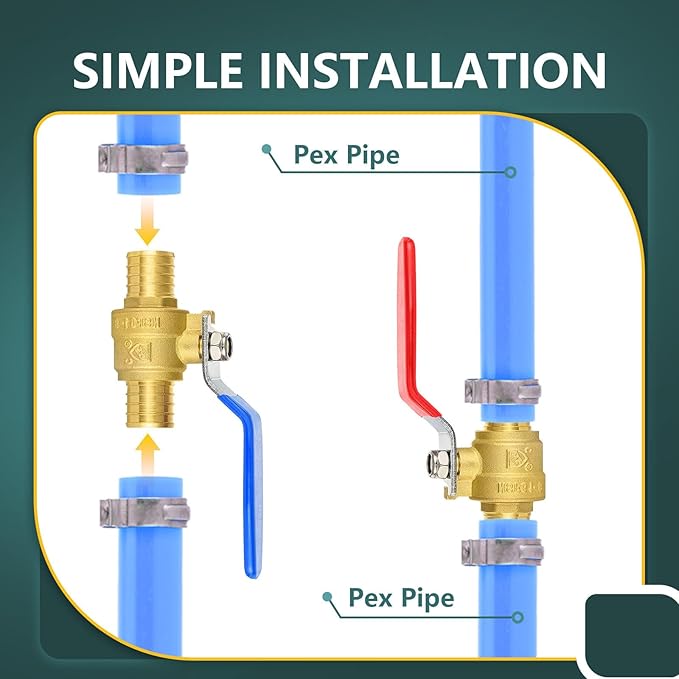 40 Pack Ball Valves, 1" Pex Crimp Shut Off Valve, Brass Full Port Pex B Shut Off Ball Valve for Hot and Cold Water, NSF/ANSI 61 Certified