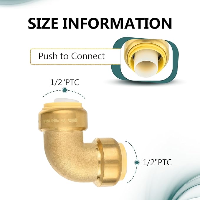 (Pack of 50) Niikappu 1/2 Inch x 1/2 Inch Elbow Brass Fitting, Push to Connect Brass Plumbing Fitting, PEX, Copper, CPVC, PE-RT Pipes(PF042-50Pack)