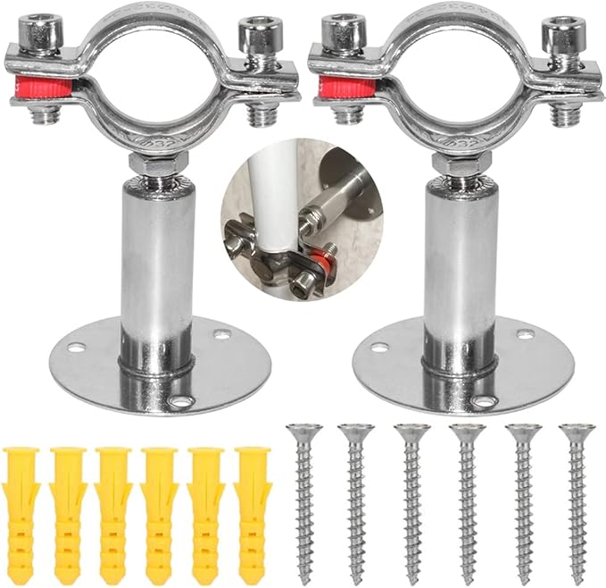Beduan 1.5 Inch Stainless Steel Pipe Support Wall Ceiling Mount Pipe Strap Clamp Adjustable Pipe Bracket Holder for PVC Metal Water Pipe Tube Fitting (Range 38-40mm/1.5"-1.57",Height:100mm-200mm)