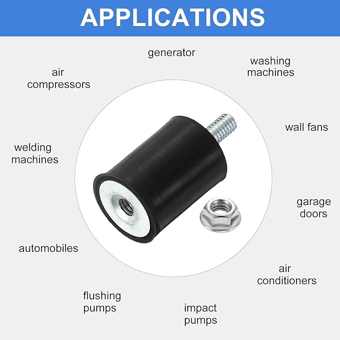 uxcell M4 Rubber Mounts, 4Pcs 15x20mm(DxH) Rubber Cylindrical Anti Vibration Isolator Shock Absorber with Lock Nut for Car Bobbin Generator Air Compressors