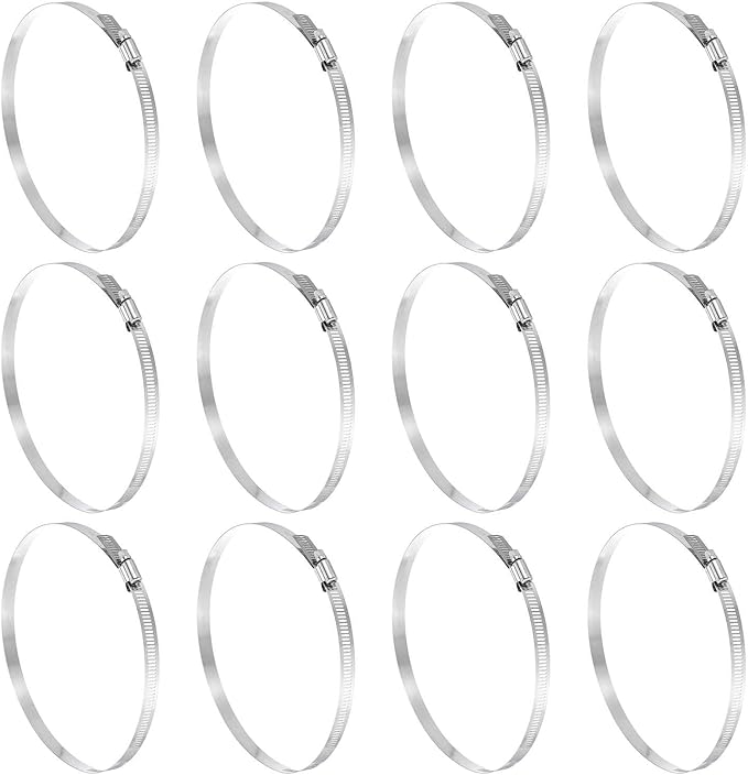 HARFINGTON 12 Pcs Hose Clamp 6-7/8"-7-3/4" (175-197mm) 304 Stainless Steel Adjustable Worm Gear Hose Clamp with Phillips Screw Assortment Kit for Fuel Line Pipe Plumbing Automotive Tube
