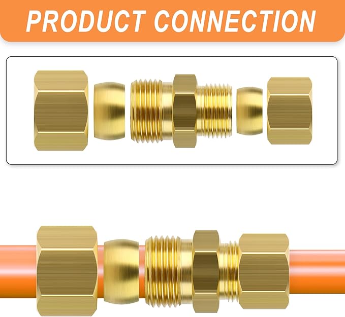 GASHER 10PCS Brass Compression Tube Pipe Fitting Connector, 8mmx10mm Tube OD Connector