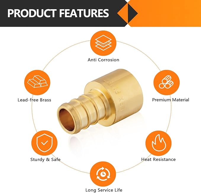 20-Pack HeSun PEX Fittings, 1" PEX x 1" Female Sweat Adapter (Over Copper Tube), Brass Crimp Fitting for ASTM F1807(PEX1807137-20)