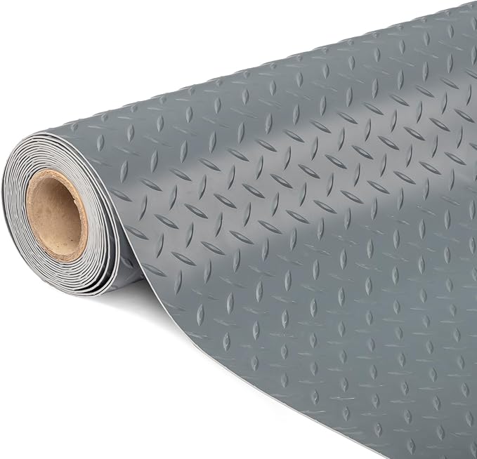 TUFFIOM 7.5 x 17 FT Garage Floor Mat, Thickened Diamond Plate PVC Garage Mats Flooring Roll for Under Car, Garage Car Parking Mats for Compact SUVs, Sports Car