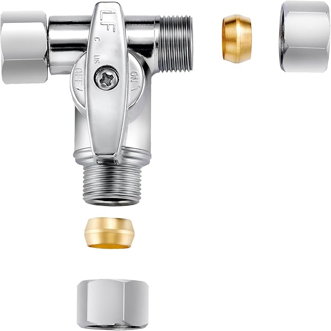 Brass 2Pcs Chrome-Plated Add-A-Tee 3-Way, 3/8 Inch Angle Stop Valve for Reverse Osmosis Water Filters, Ice Maker, Refrigerator