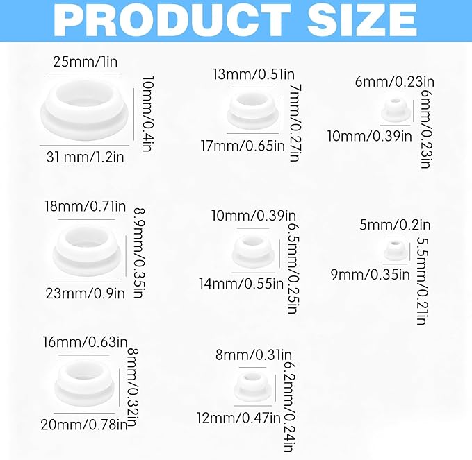 125Pcs White Rubber Plug Box, Silicone Tool Various Sizes of Round Hole, Rubber Plugs for Round Holes, Silicone Plugs Suitable for Furniture Car Wiring