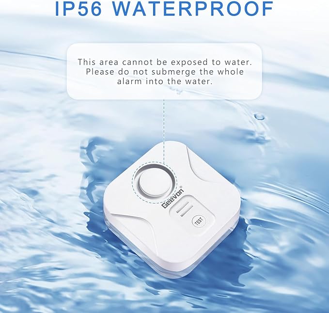 Geevon 10 Pack Water Leak Detectors for Home, 100dB Water Sensor Alarm Flood Leakage Detection Devices for Bathroom, Basements, Laundry Rooms, Kitchen, IP56 Waterproof(Battery＆Screwdriver Included)