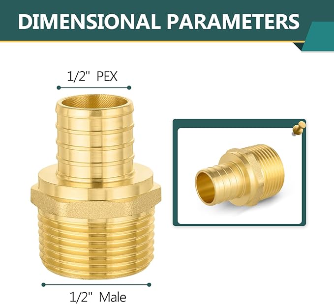 100-Pack PEX Fittings, 1/2" PEX x 1/2" Male Threaded NPT Adapter, ASTM F1807