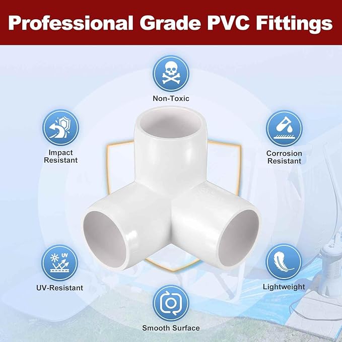 10Pcs 1" Elbow PVC Fitting, SCH40 3-Way Tee Furniture Grade PVC Pipe Fitting, DIY Corner Elbow Connector for Building Furniture, Greenhouse Frame Connection, Socket x Socket, White