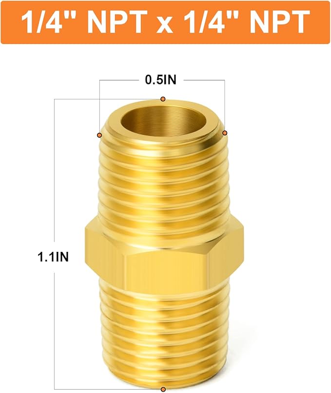 GASHER 15PCS Brass Pipe Fitting, Reducing Hex Nipple, 1/4-Inch Male Pipe x 1/4-Inch Male Pipe