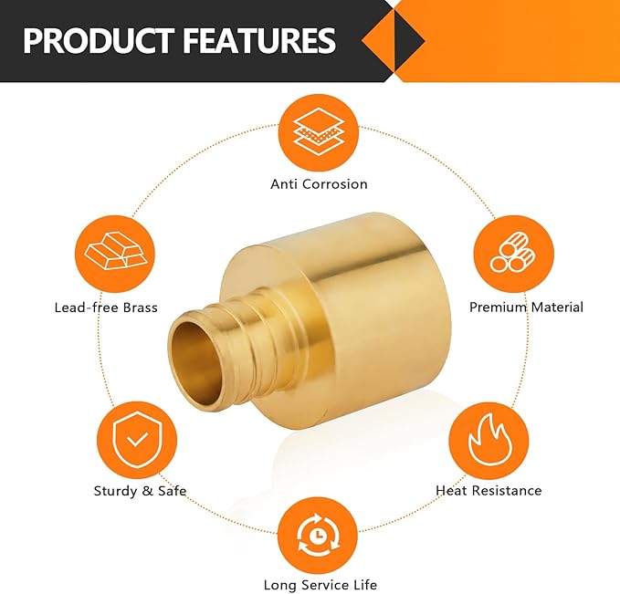 50-Pack HeSun PEX Fittings, 3/4" PEX x 1" Female Sweat Adapter (Over Copper Tube), Brass Crimp Fitting for ASTM F1807(PEX1807135-50)