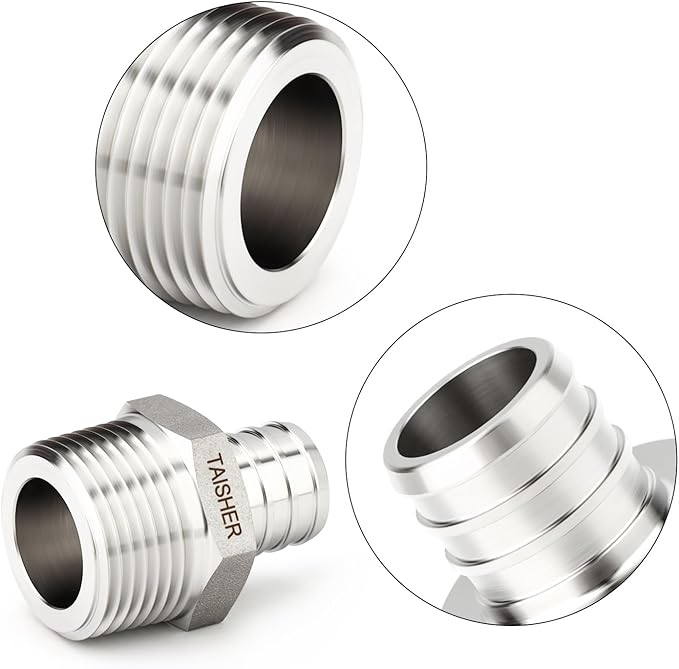 TAISHER 5PCS 304 Stainless Steel Pex Fittings,1/2" Pex x 1/2" NPT Male,1/2" Pex Fitting With 5PCS Hose Clamp For Pex Tubing Pipe