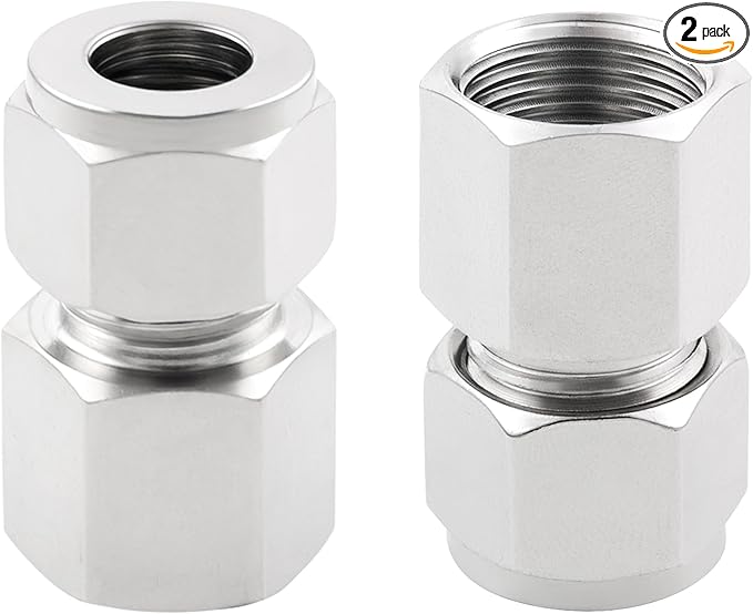 Yoebor Stainless Steel 304 Compression Tube Fitting Coupler with Double Ferrules 1/4" Tube OD x 3/8" NPT Female Adapter,Pack of 2